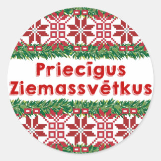 Merry Christmas Priecīgus Ziemassvētkus Classic Round Sticker