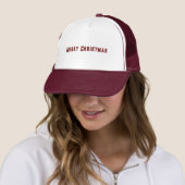 Merry Christmas Printed Text White and Maroon-Cap Trucker Hat (In Situ)