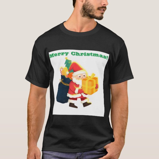 Merry Christmas Printed Wish Magic-Tee Black Colou T-Shirt (Front)