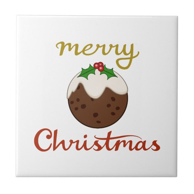 Merry Christmas+Pudding Design Ceramic Tile (Front)