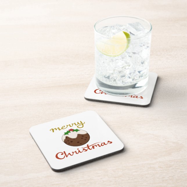 Merry Christmas+Pudding Design Coaster (Right Side)