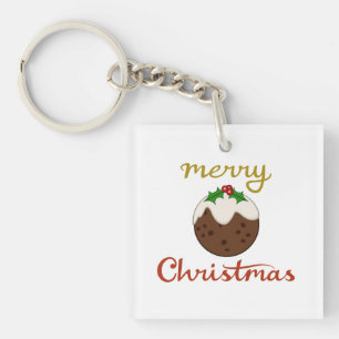 Merry Christmas+Pudding Design Key Ring