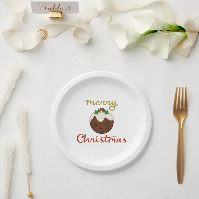 Merry Christmas+Pudding Design Paper Plate (Wedding)
