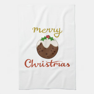 Merry Christmas+Pudding Design Tea Towel