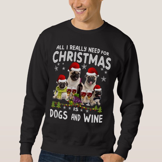Merry Christmas Pug &amp; Wine Essential T-Shirt 2 Sweatshirt (Front)