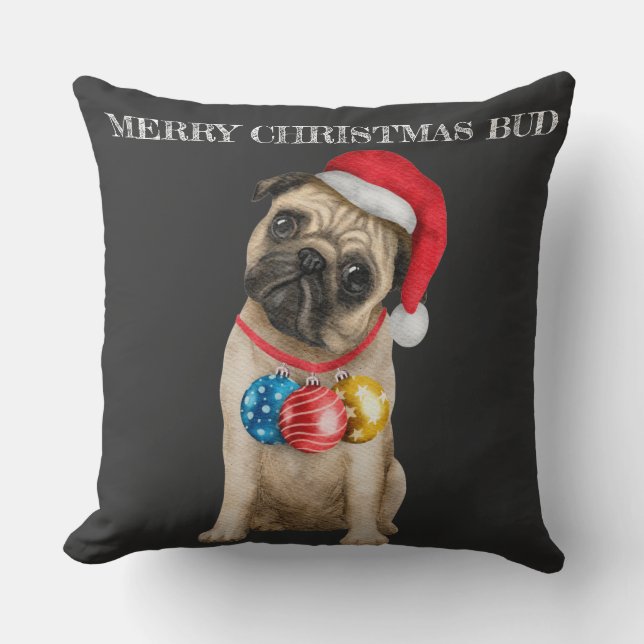 Merry Christmas pug Cushion (Front)