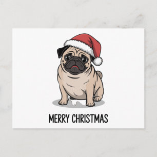 Merry Christmas Pug Dog Santa Hat Holiday Season Postcard