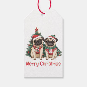 Merry Christmas Pug Dogs Gift Tags
