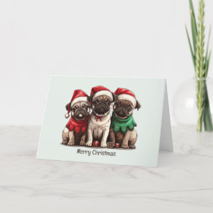 Merry Christmas Pug Dogs Holiday Card