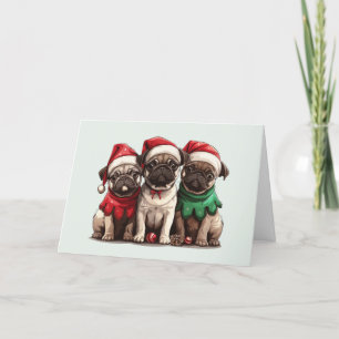 Merry Christmas Pug Dogs Holiday Card