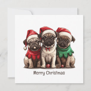 Merry Christmas Pug Dogs Holiday Card