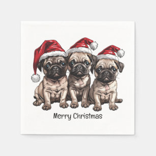 Merry Christmas Pug Dogs Santa Napkin