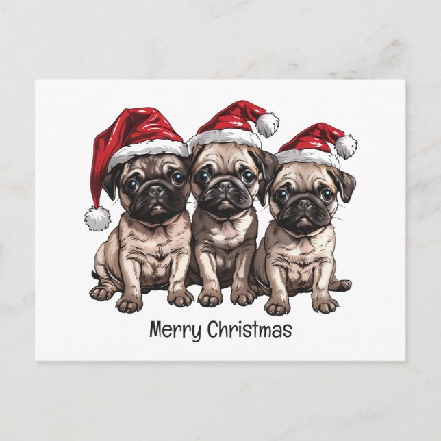 Merry Christmas Pug Dogs Santa Postcard (Front)