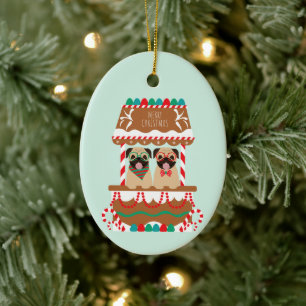Merry Christmas Pug Holiday Stand Dogs Ceramic Ornament