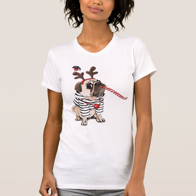 Merry Christmas | Pug Reindeer T-Shirt (Front)