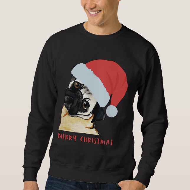 Merry Christmas Pug with Santa Hat Classic T-Shirt Sweatshirt (Front)