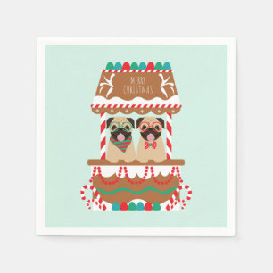 Merry Christmas Pugs Holiday Stand Dogs Napkin