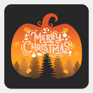 MERRY CHRISTMAS PUMPKIN HOLIDAY SEASON SQUARE STICKER