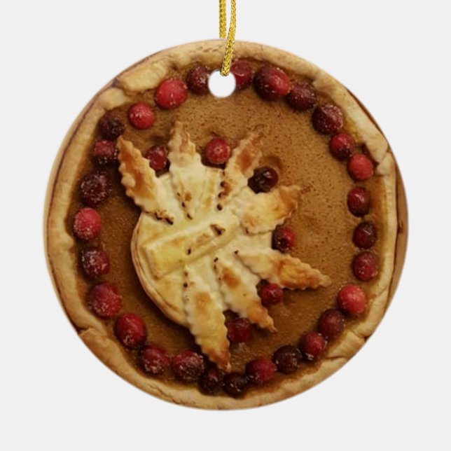 Merry Christmas Pumpkin Pie Food Photo Christmas Ceramic Ornament (Front)