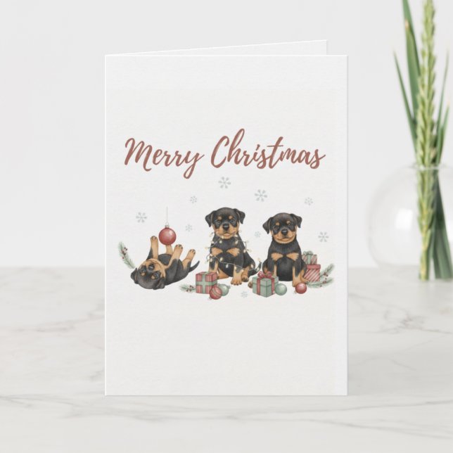 Merry Christmas Puppies Card Three Christmas Pup (Front)