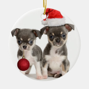 Merry Christmas Puppies Ceramic Ornament