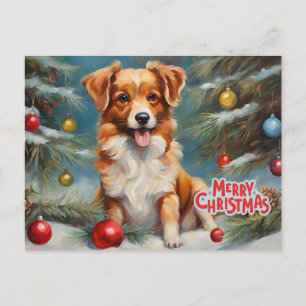 Merry Christmas Puppy and Holiday Ornaments  Postcard