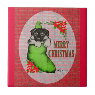 Merry Christmas Puppy Ceramic Tile