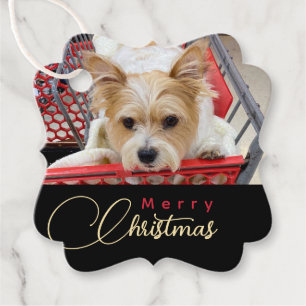 Merry Christmas Puppy Photo Shopping Cart Favour T Tags