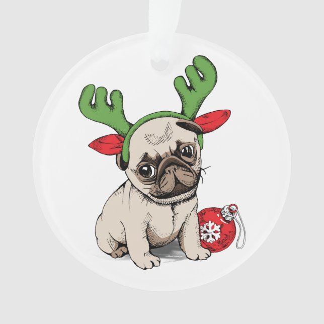 Merry Christmas Puppy Pug Ornament (Front)