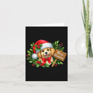 Merry Christmas Puppy Santa Hat Holly Sign Premium Card