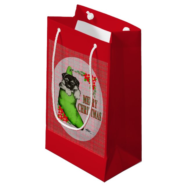 Merry Christmas Puppy Small Gift Bag (Front Angled)