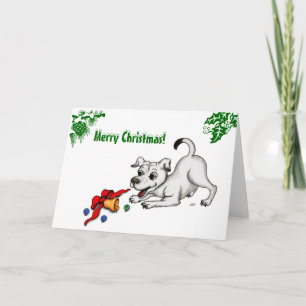 Merry Christmas! Puppy with Bell and Ball Holiday Card
