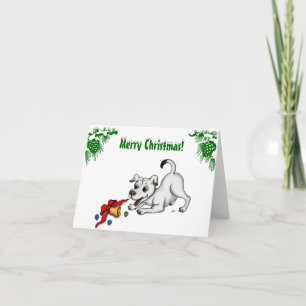 Merry Christmas! Puppy with Bell and Ball Holiday Card