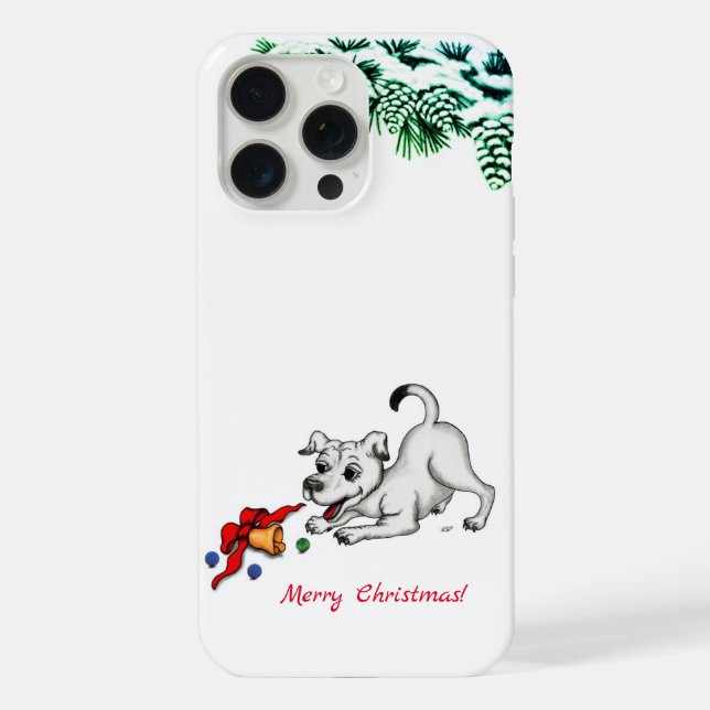 Merry Christmas! Puppy with Bell and Ball iPhone Case (Back)