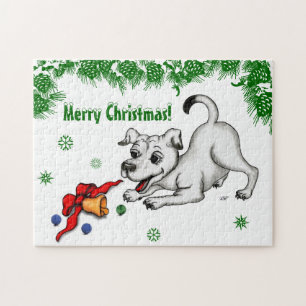 Merry Christmas! Puppy with Bell and Ball Jigsaw Puzzle