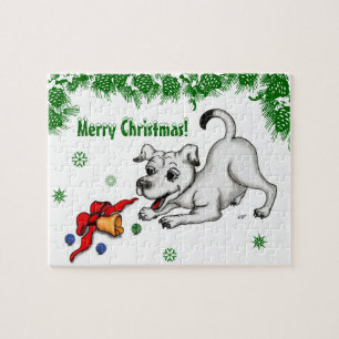 Merry Christmas! Puppy with Bell and Ball Jigsaw Puzzle