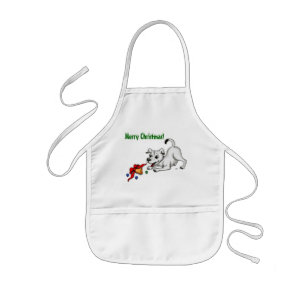 Merry Christmas! Puppy with Bell and Ball Kids Apron