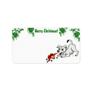 Merry Christmas! Puppy with Bell and Ball Label