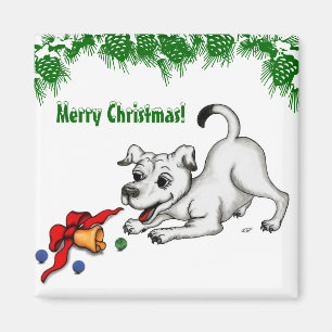 Merry Christmas! Puppy with Bell and Ball Magnet