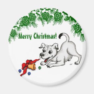 Merry Christmas! Puppy with Bell and Ball Magnet