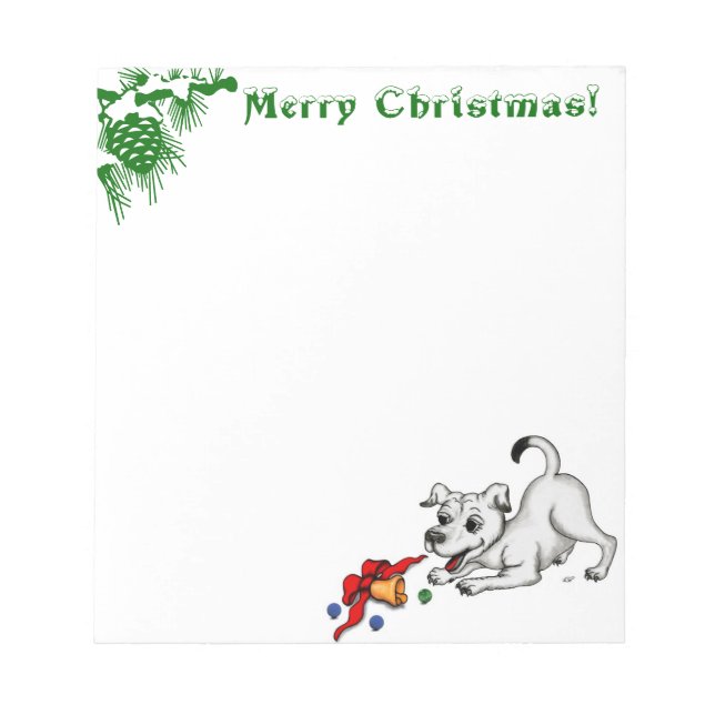 Merry Christmas! Puppy with Bell and Ball Notepad (Front)