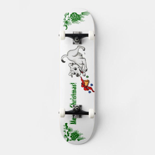 Merry Christmas! Puppy with Bell and Ball Skateboard (Front)