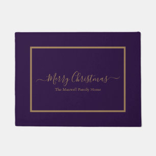 Merry Christmas purple and gold family name Doormat