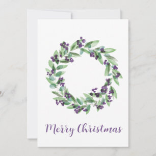 Merry Christmas, purple berrty Christmas wreath  Holiday Card