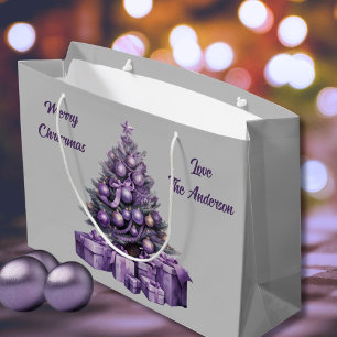 Merry Christmas purple Christmas tree Large Gift Bag