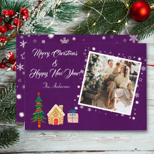 Merry Christmas Purple Family Photo Holiday Card