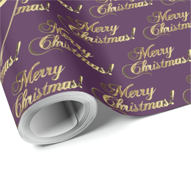 Merry Christmas Purple Faux Gold Foil Script Wrapping Paper (Roll Corner)