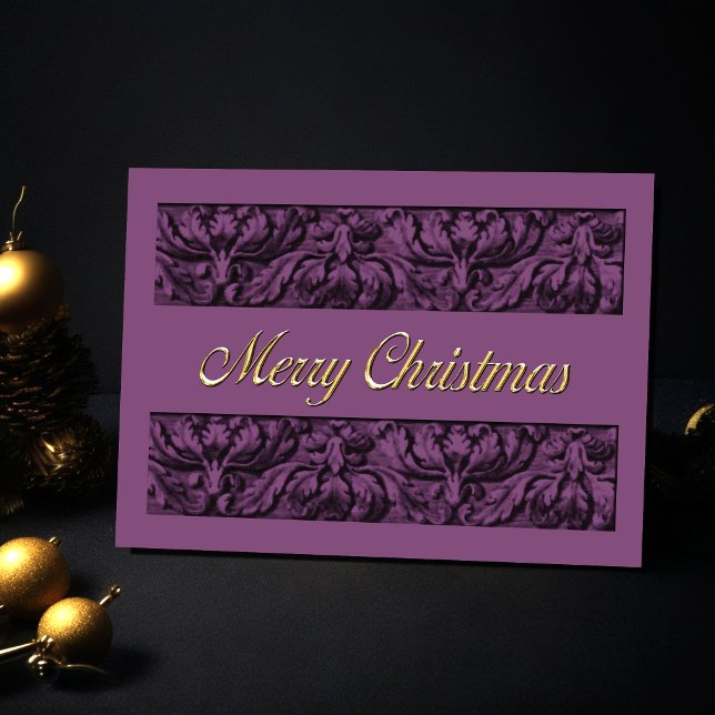 Merry Christmas Purple Ornate Border Holiday Card (Creator Uploaded)