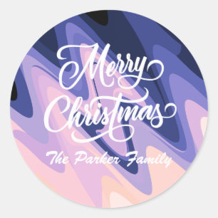 Merry Christmas Purple swirls personalise Classic Round Sticker