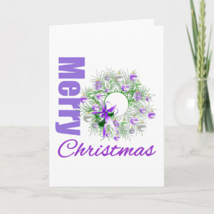 Merry Christmas Purple Theme Garden Wreath Holiday Card